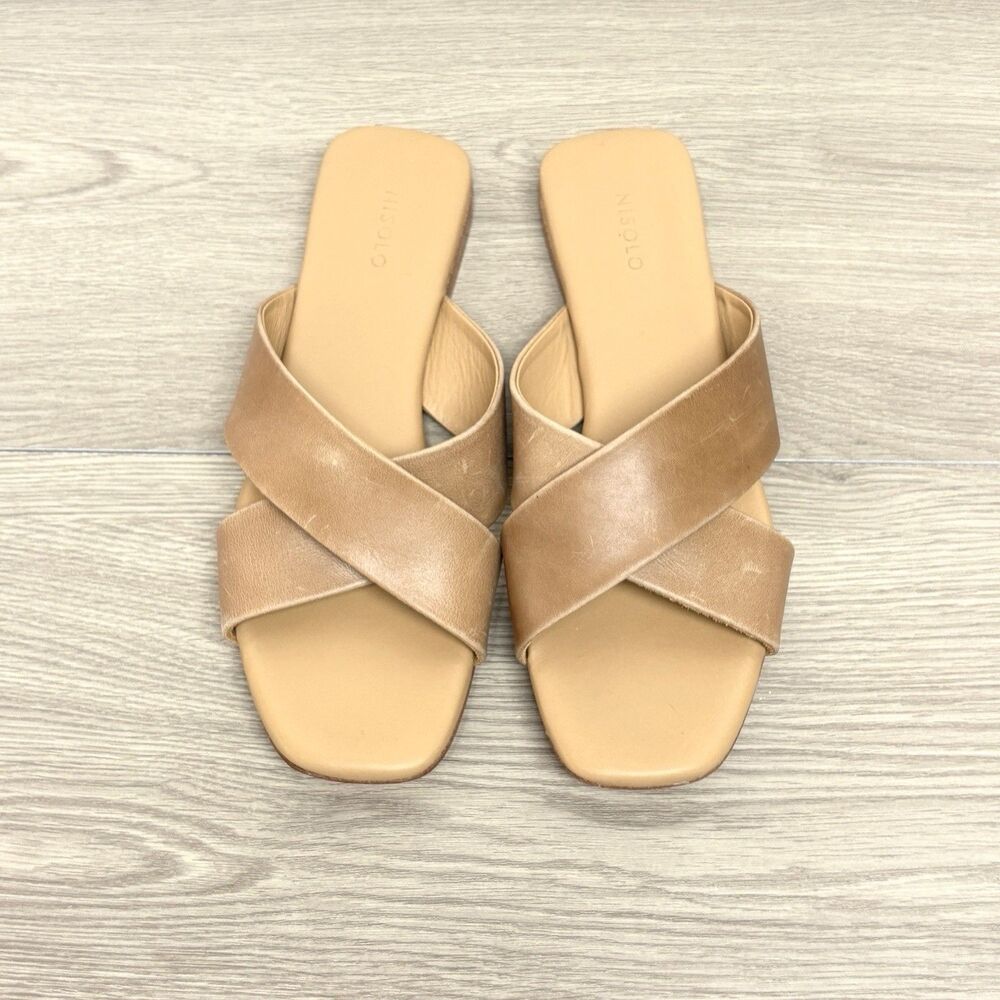 Nisolo Cross-Strap Catalina Slide Sandals in Almond Tan Sz 9.5 Leather Sandals - Picture 3 of 7